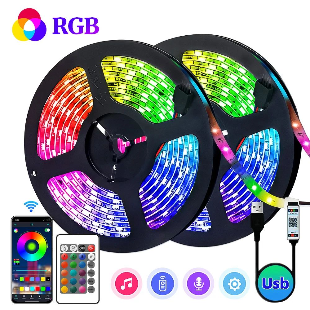 RGB LED Strip Lights 5 V USB 3535 Music Sync Color Changing Light Strip 3.28 Ft98.43 Ft bluetooth 24key 65.62ft