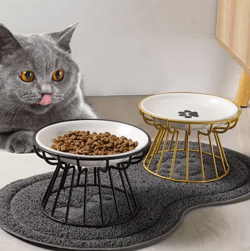 Nordic High Footed Ceramic Pet Bowl Anti Overturning Food And Water Bowl For Cats And Puppies 1pcs Gold Rack