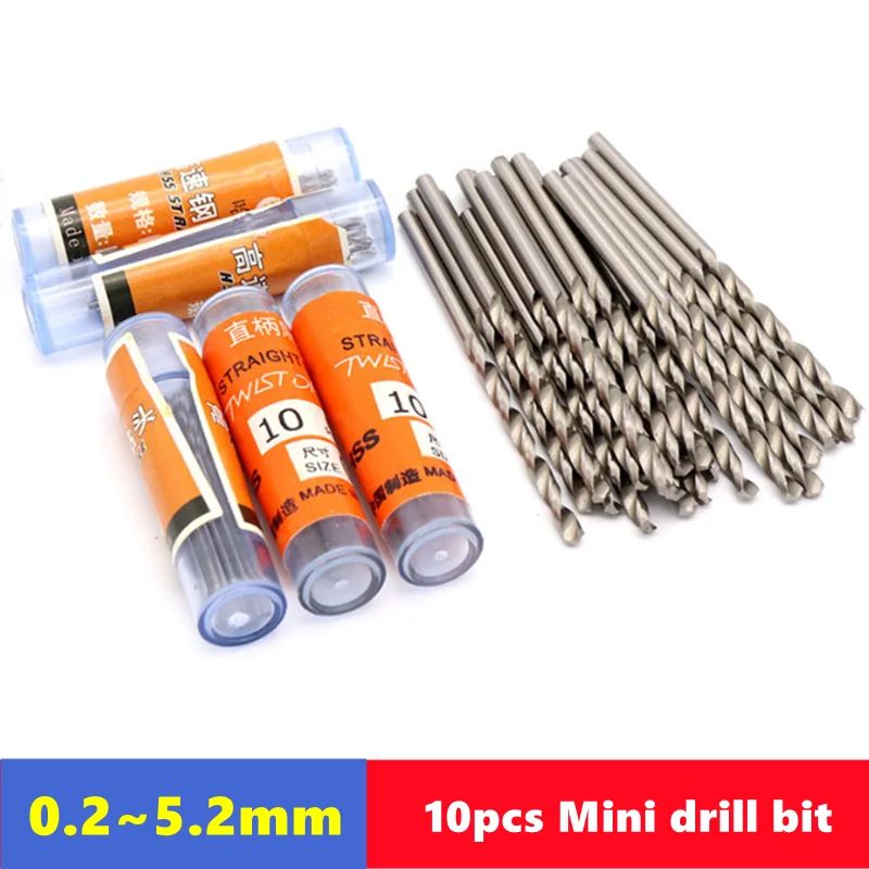 W6542 HSS Mini Drill Bit Set (10pcs) 0.25.2mm Precision Straight Shank Bits For Stainless Steel & Wood 2.6mm