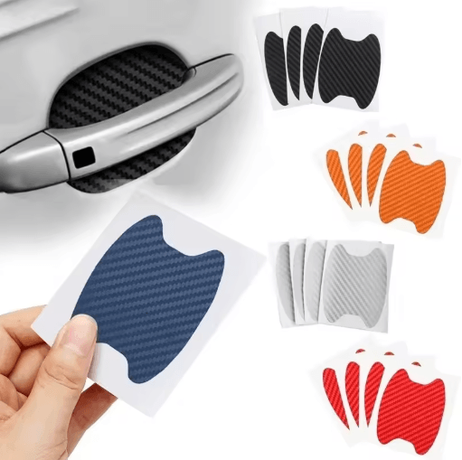Carbon Fiber Car Door Handle Stickers Scratch Resistant Protective Cover Film (4PCS Set) 4pc Black
