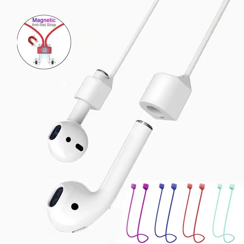 Magnetic Silicone Wireless Earbuds Neck Strap For AirPods & Bluetooth Earbuds Anti Lost Lanyard b light Grey