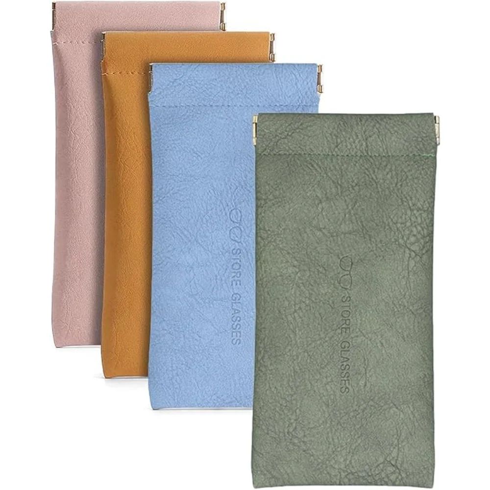 Soft PU Leather Glasses Pouch Squeeze Top Portable Eyeglass & Sunglasses Case (Unisex) yellow