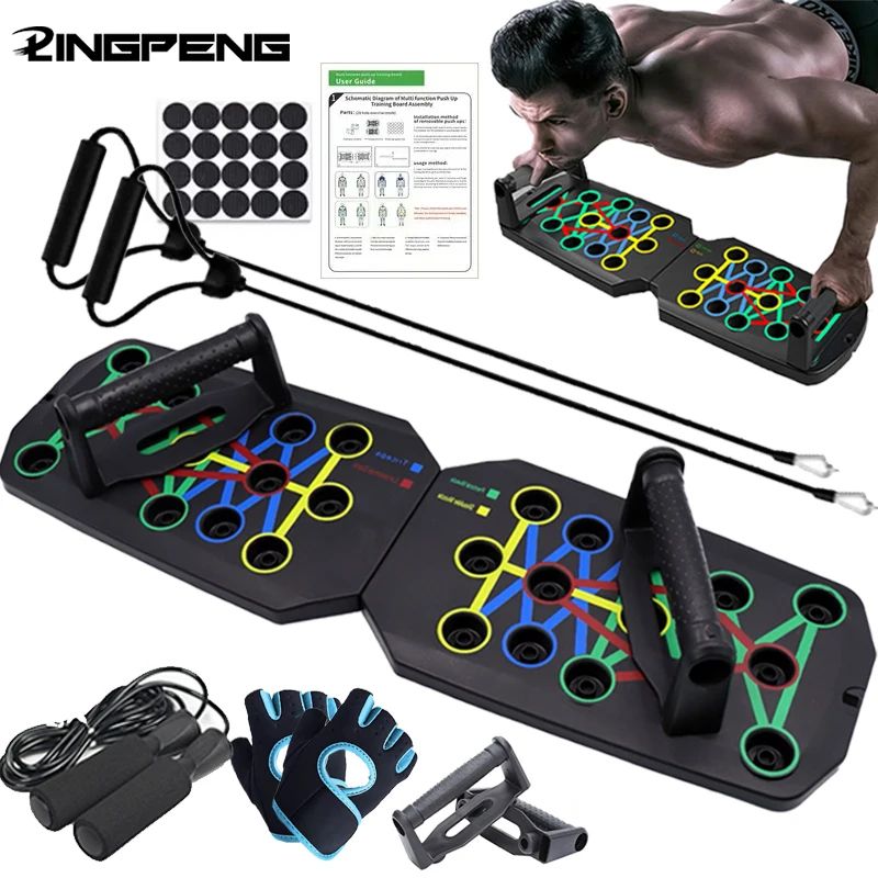 Portable Multifunctional Foldable Push Up Board Set For Full Body Fitness grey tension Rope