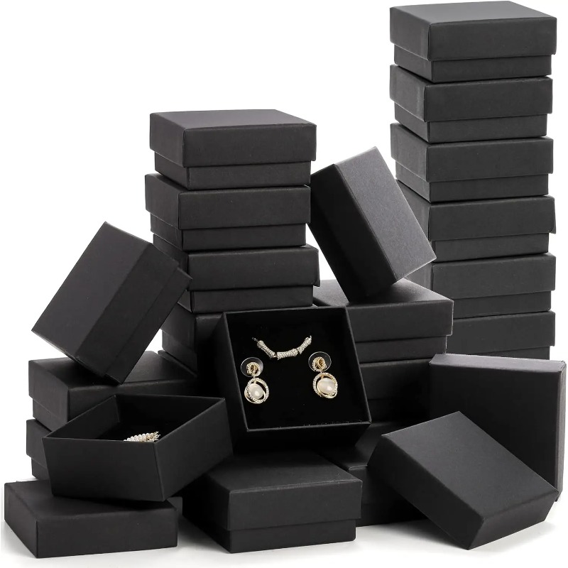 Black Kraft Jewelry Gift Box, Cardboard Ring Necklace Earring Organizer, Packaging Case With Sponge Inside Black Kraft Jewelry Gift Box, Cardboard Ring Necklace Earring Organizer, Packaging Case With Sponge Inside