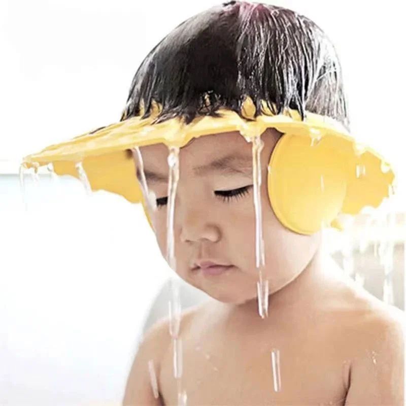 Premium Kid Shower Cap Adjustable Baby Shampoo Shield Visor For Tear Free Hair Wash & Ear Protection yellow