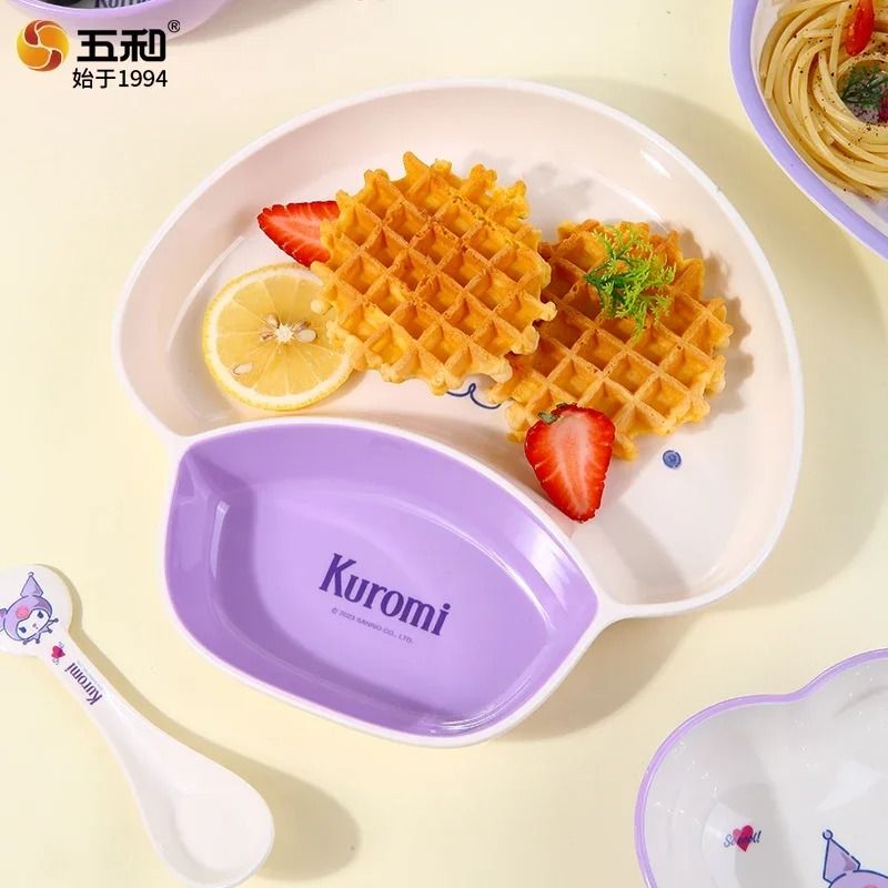 Sanrio Kuromi Cartoon Divided Plate Set Cute Kids' Anti Fall Tableware krm sw6333 Bowl
