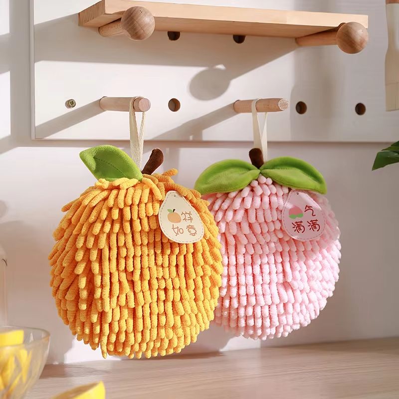 Fruit Shape Chenille Hand Towel Quick Dry Soft Absorbent Hanging Towel With Loop yellow