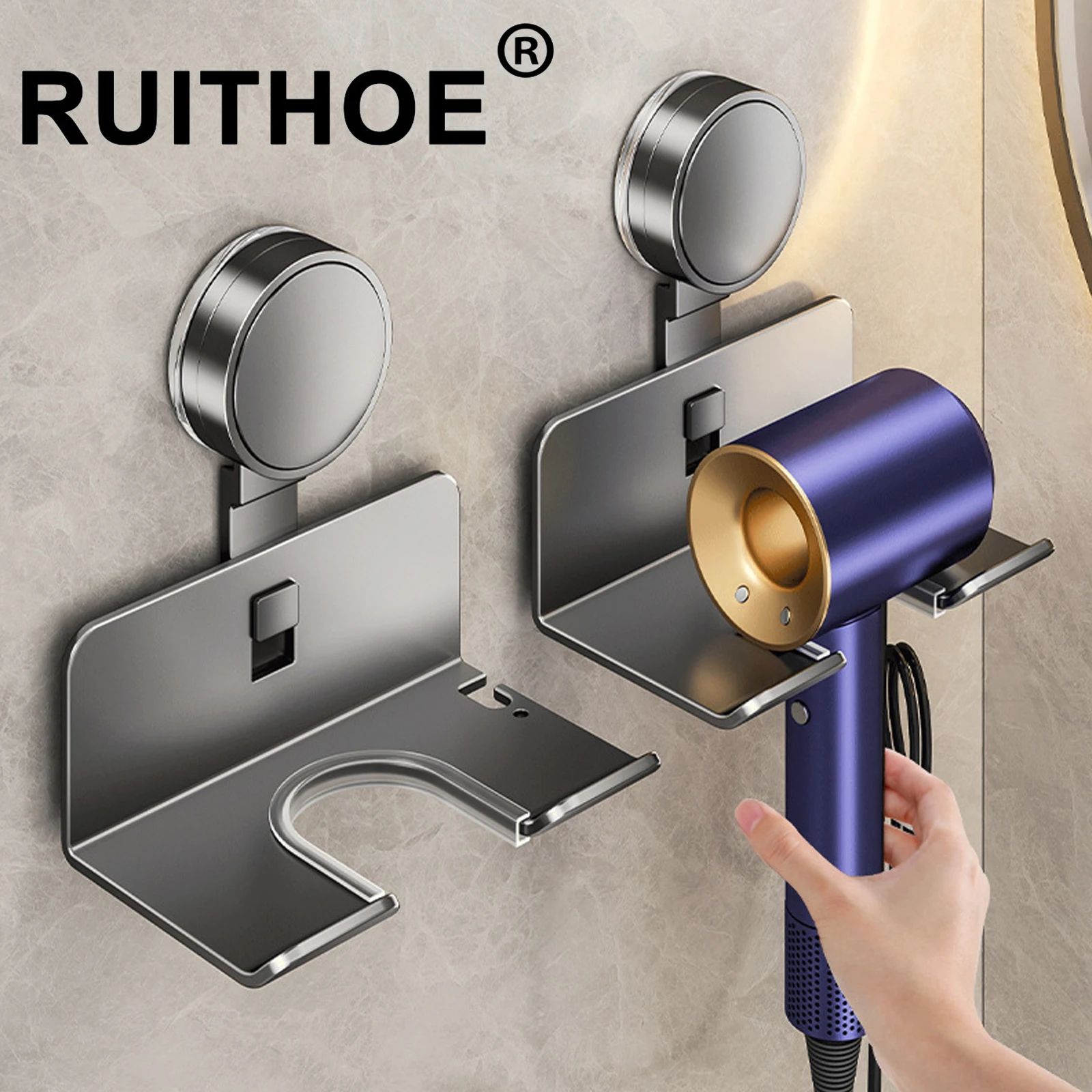 Wall Mounted Hair Dryer Holder Organizer 1 Piece White