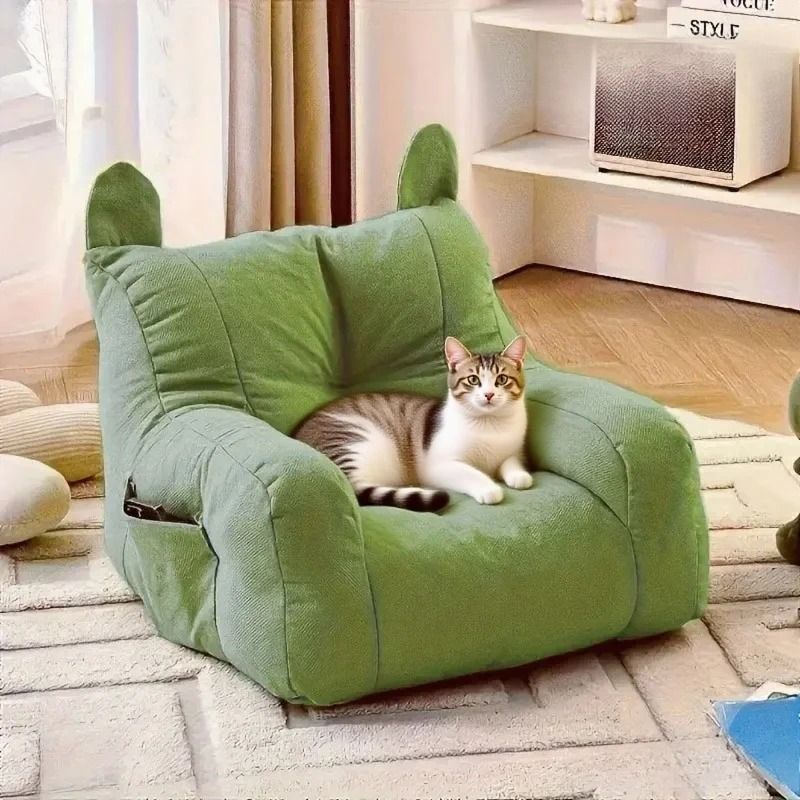 Cartoon Cat Sofa Bed Cozy Indoor Pet Couch With Washable Cover green