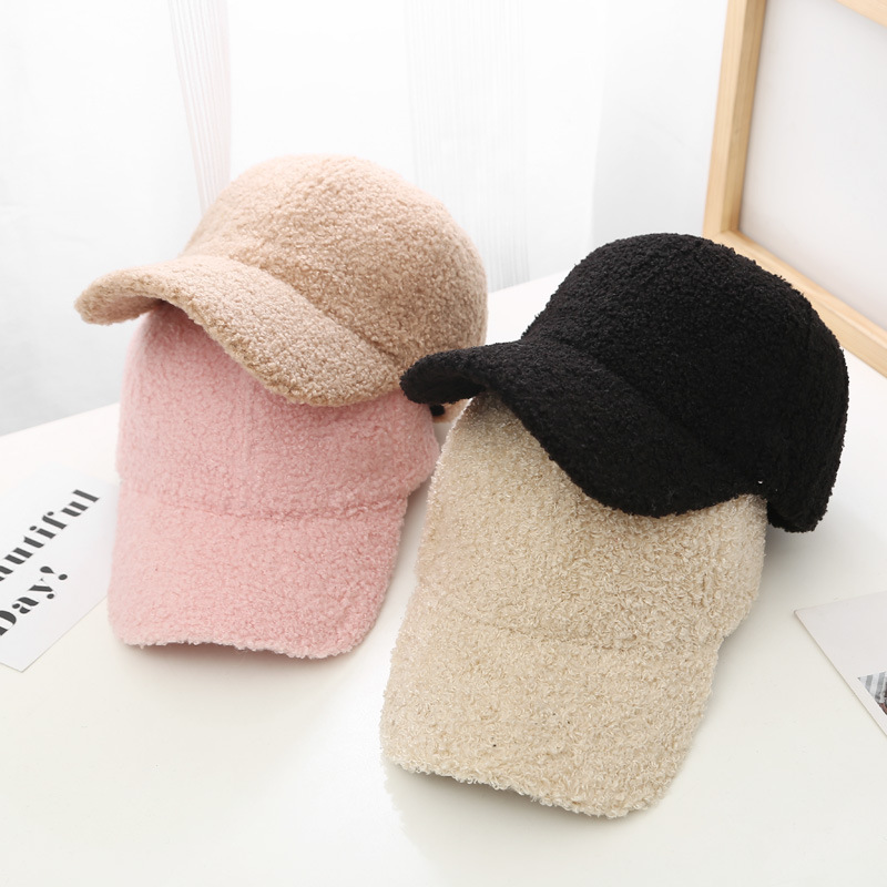 Plush Baseball Caps Spring, Autumn Winter Baseball Cap Women, Tide Warm Lamb Wool Hats black