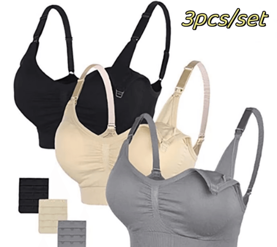 3pcs Maternity Nursing Bras Cotton Seamless Breathable Push Up Bra Set gp2 xl