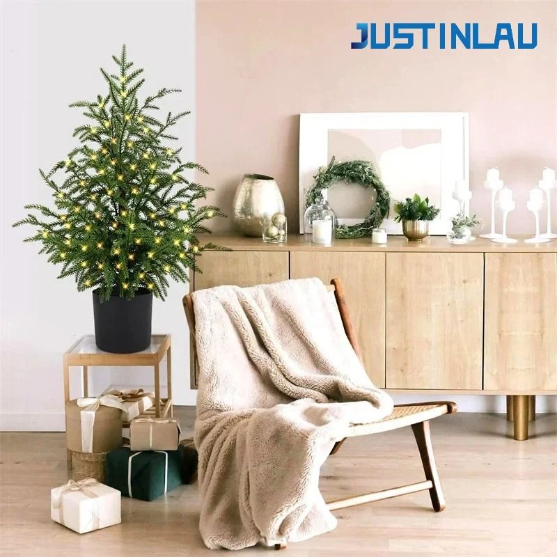 JUSTINLAU 2FT Artificial Norfolk Pine Cypress Tree Potted Tabletop Faux Holiday Decor cypress Leaves A