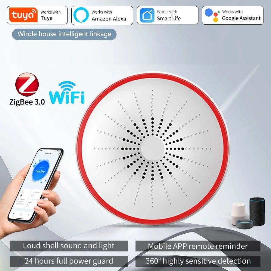 WiFi Zigbee Smart Siren Alarm Sound & Light Alert Detector zigbee