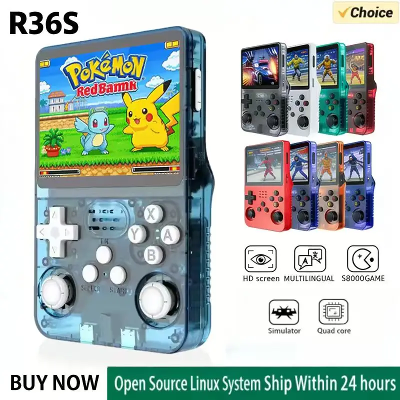 Console de jeu vidéo portable rétro R36S à écran IPS de 3,5 pouces, système Linux open source, lecteur vidéo de poche, 64 Go, 128 Go, jeu