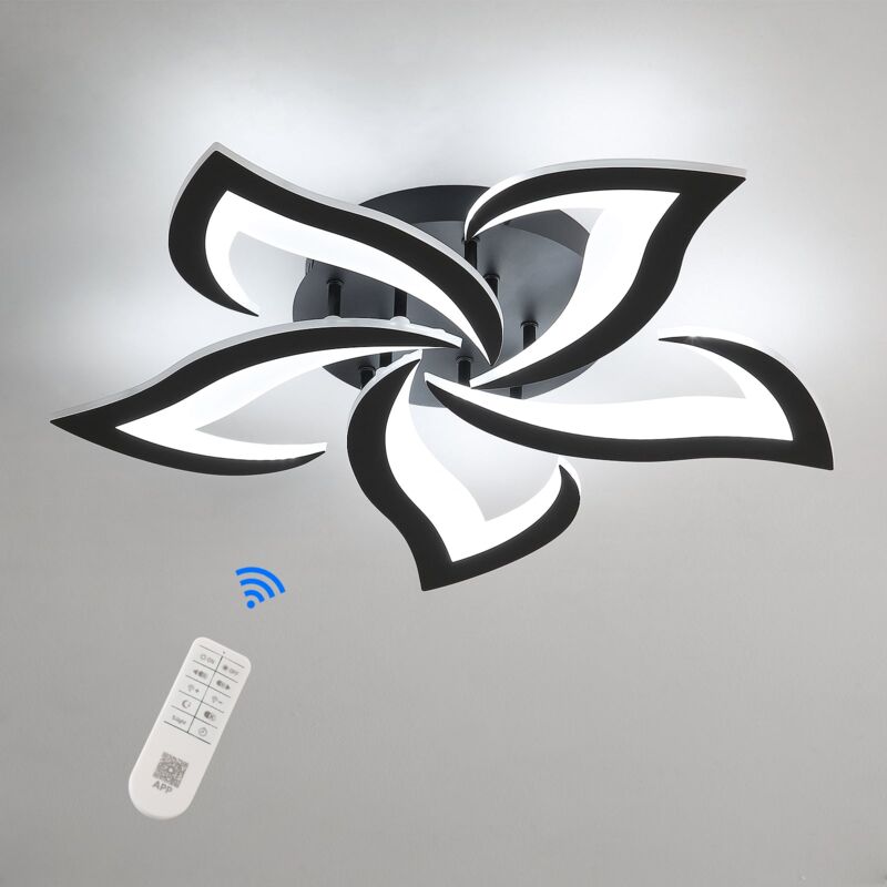 Goeco - Plafoniera Led Dimmerabile, 40w 3500lm Lampada Da Soffitto Moderna Con Telecomando, Design Creativo A Petali, Plafoniera In Acrilico Per Salotto, Camera Da Letto Φ60cm Nero