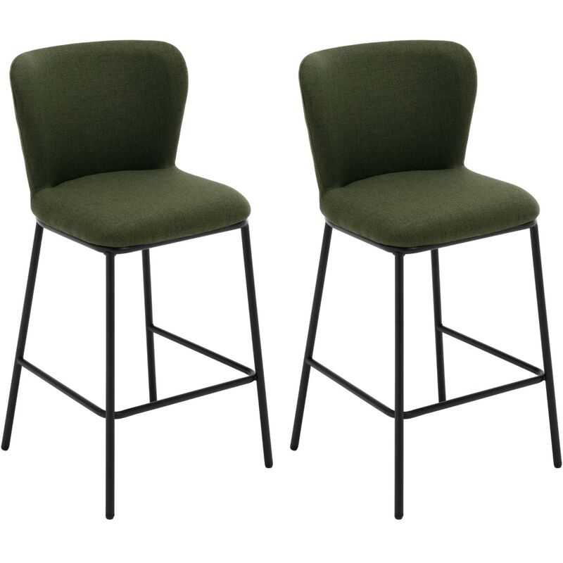Wahson Sgabelli Bar, Set Di 2 Sgabelli Da Bar In Tessuto Di Lino Sgabelli Cucina Moderni Sgabelli Alti Con Gambe In Metallo Sedie Da Bar Per Cucina Bancone, Verde