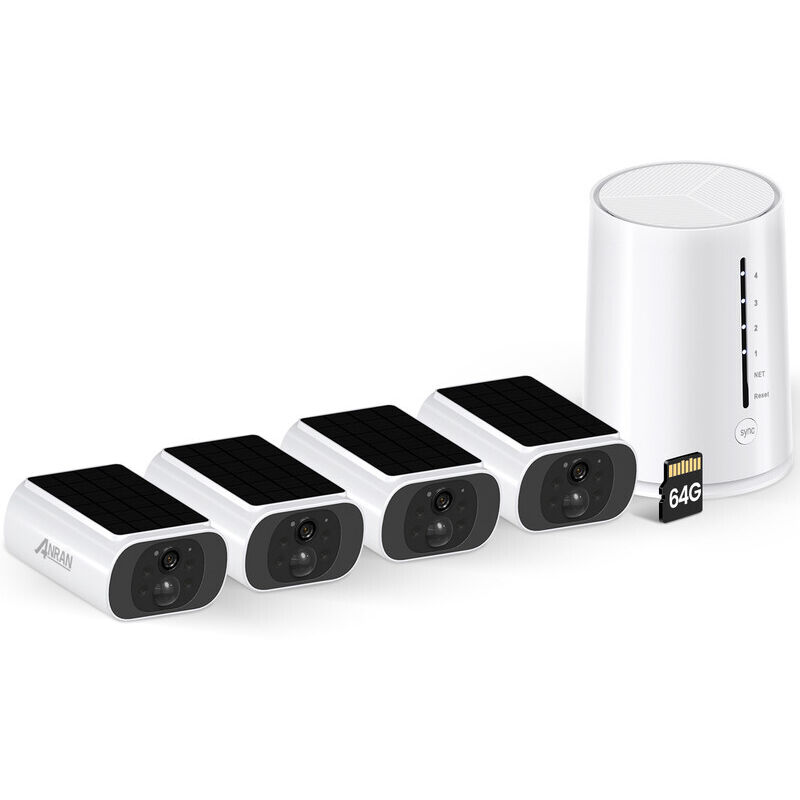 Telecamera Di Sorveglianza Wifi Esterna Senza Fili, Pannello Solare Integrato, Con Homebase, Visione Notturna A Colori, Audio Bidirezionale, Memoria Locale 64g, Kit Anran 4 Telecamere 4mp