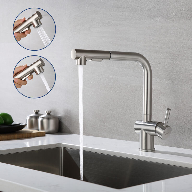 Rubinetto Da Cucina Girevole A 360, Rubinetto Cucina Estraibile In Acciaio Inossidabile, Miscelatore Monocomando Per Cucina Lavello, Acqua Calda E Fredda Regolabile