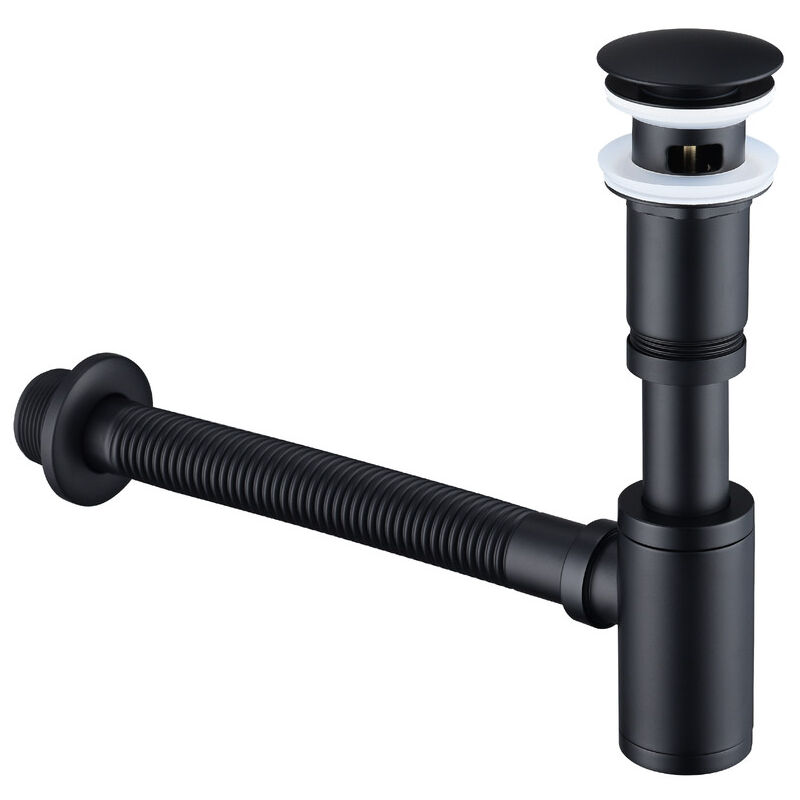 Ubeegol - Sifone Per Lavabo Con Tappo - Sifone Universale E Tappo Di Scarico Per Lavabo Nera Opaca Da 1/4 X 30 Mm, Sifone Pop-up, Scarico E Tappo Del Lavandino.