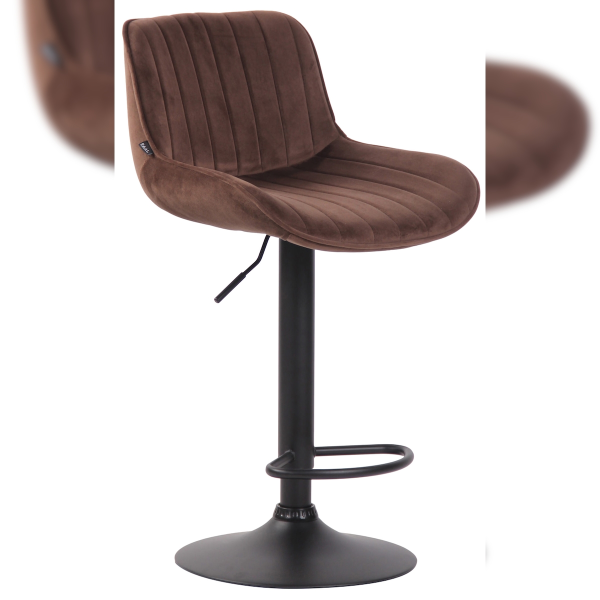 DELUKE Barhocker BEKIM - Samt Braun 50x50x86 cm Schwarz | Barstuhl Mit Lehne Drehbar Tresenhocker Tresenstuhl Kneipenhocker Kneipenstuhl Image