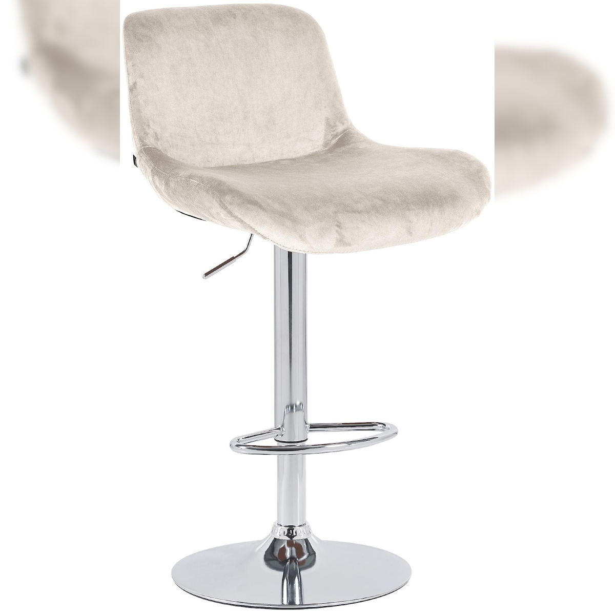 DELUKE Barhocker PONOR - Samt Creme 50x50x85 cm Silber | Barstuhl Höhenverstellbar Mit Lehne Drehbar Tresenhocker Tresenstuhl Kneipenhocker Kneipenstuhl Image