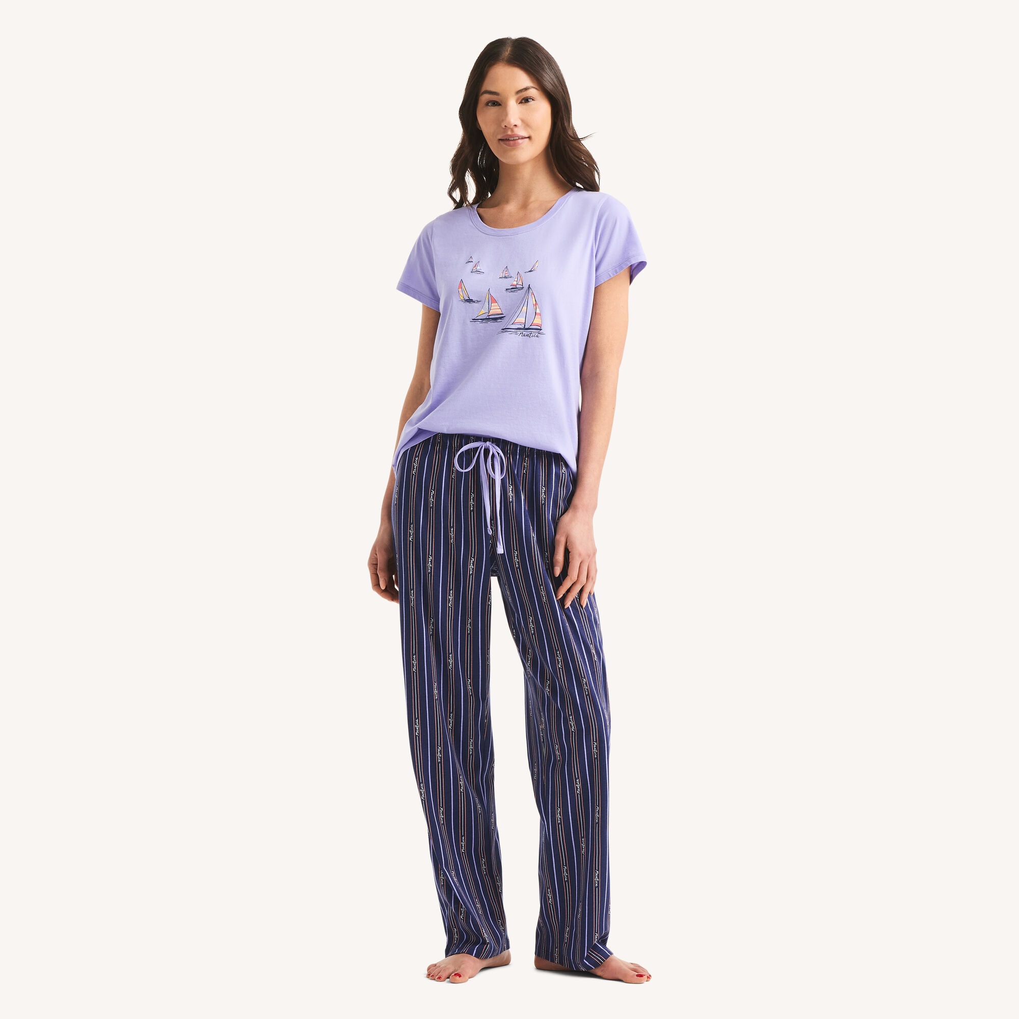 Nautica Women's Printed Pajama Pant Set 402 (Sapphire/Pitch Yellow), L