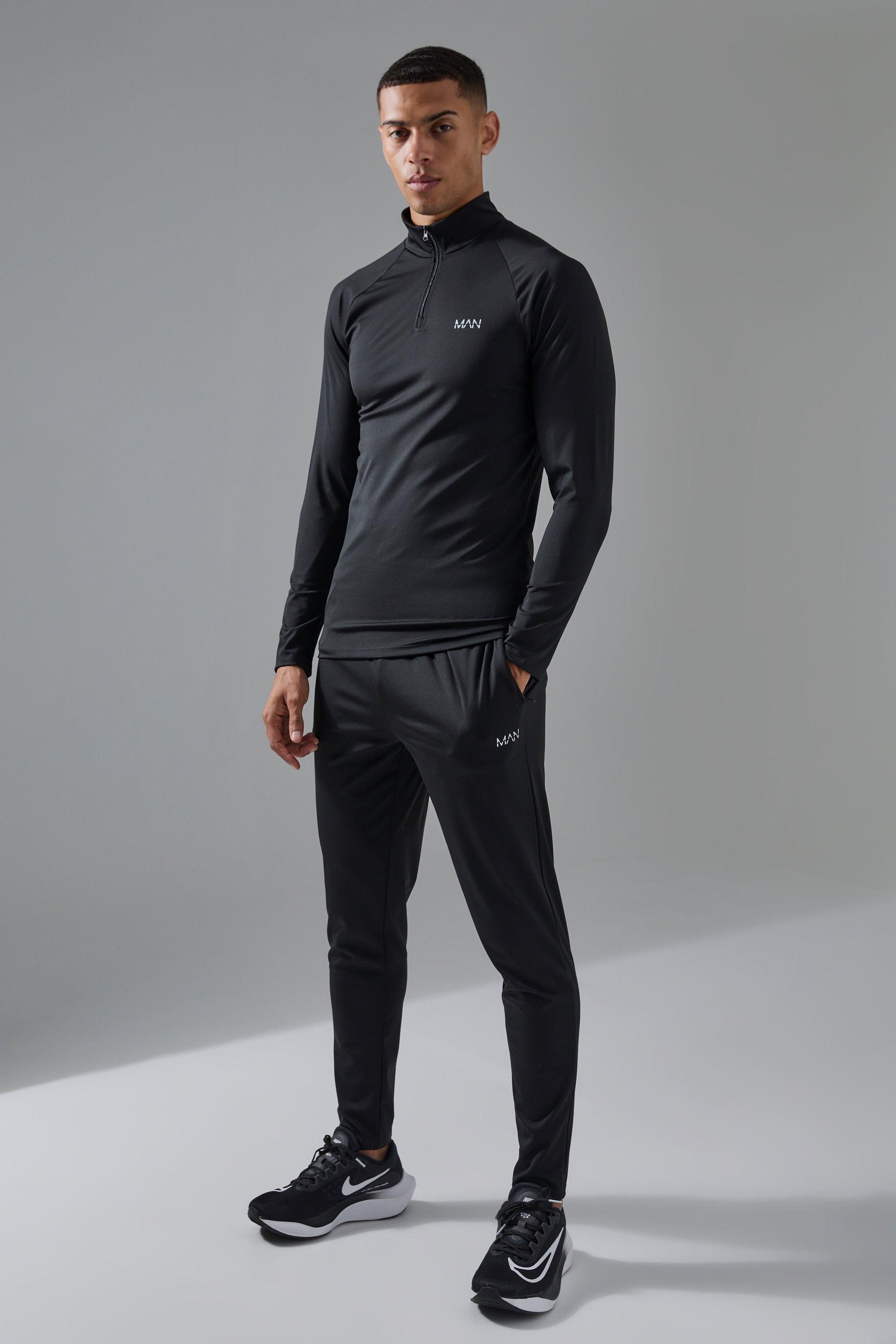 Boohooman Mens Man Active Gym 1/4 Zip Tracksuit - Black - Size Small | Boohooman Sale | Discount Designer Brands