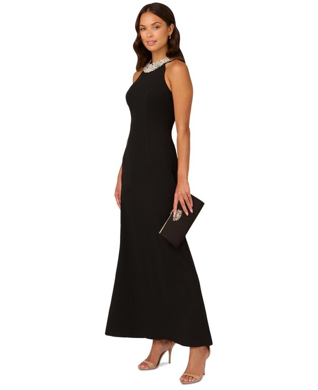 Embellished Halter-neck Gown - Black - Adrianna Papell Dresses