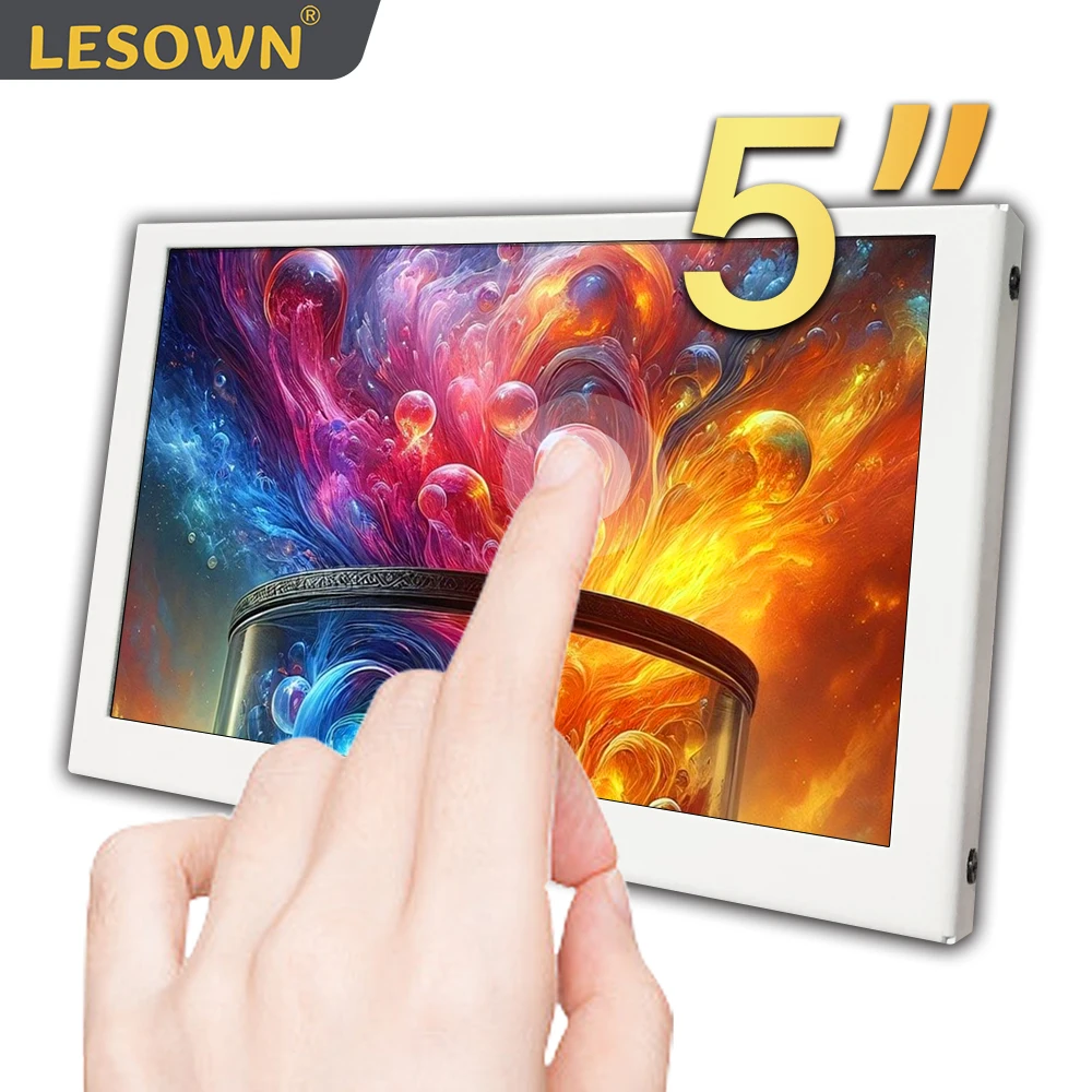 LESOWN-Petit moniteur à écran tactile IPS 5 pouces, 800x480, haute définition, HDMI, USB, 62 écran arc-en-ciel avec haut-parleurs pour ordinateur portable