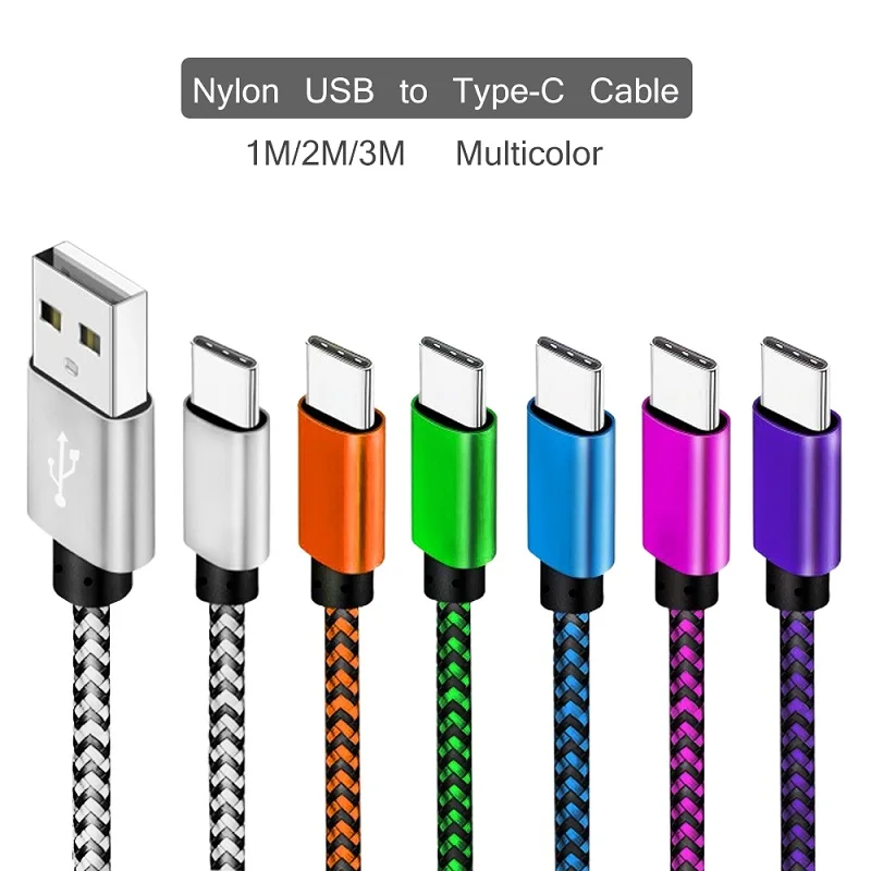 USB Typ C Kabel 2,4 A Schnelle Lade Nylon Geflochtene Draht Ladegerät Kabel Für Samsung Huawei Xiaomi Android Handy Zubehör Image