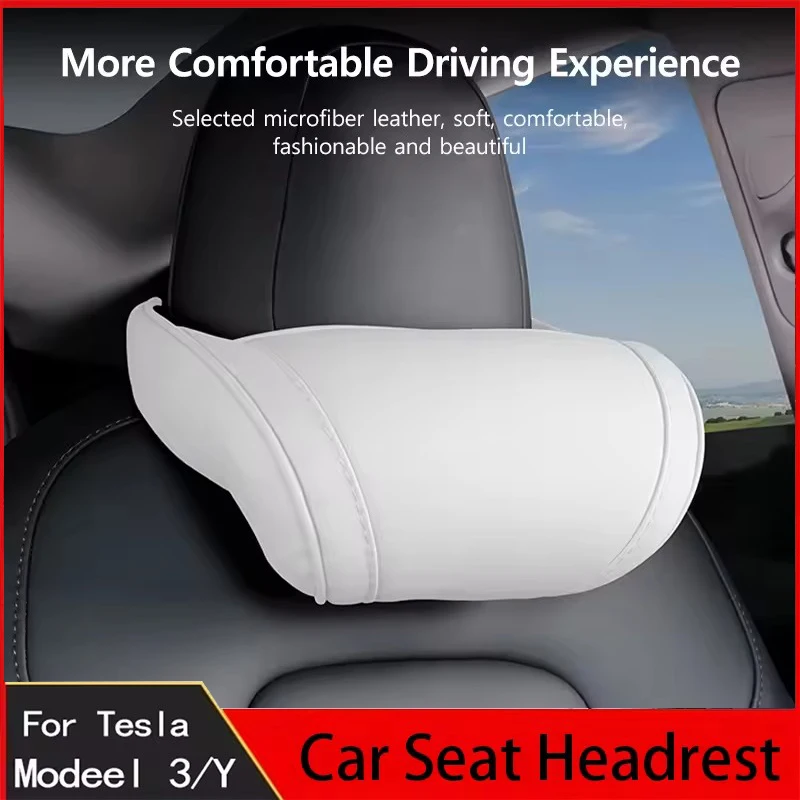 OULEX Für Tesla Modell Y 3XS Nackenkissen Beide Seiten Leder Kopfstütze Kissen Automobil Sitz Nackenstütze Sitz Kopfstütze Kissen Image