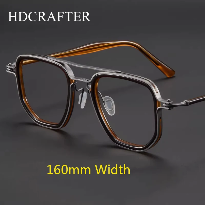 HD 160 mm großes Gesicht Brillengestell Retro Polygonal Herren Titan Breiter Rahmen Optische Brillengestelle für Männer 5867 Image