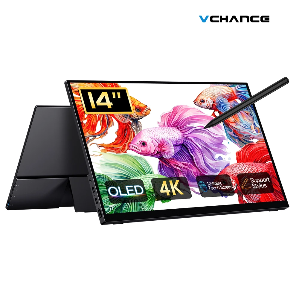 14-Zoll-tragbarer Monitor OLED 4K-Touchscreen mit Stylus, 400 Nits, frei einstellbarer Display-Extender für Laptop, PC, MacOS-Telefon mit Tasche Image