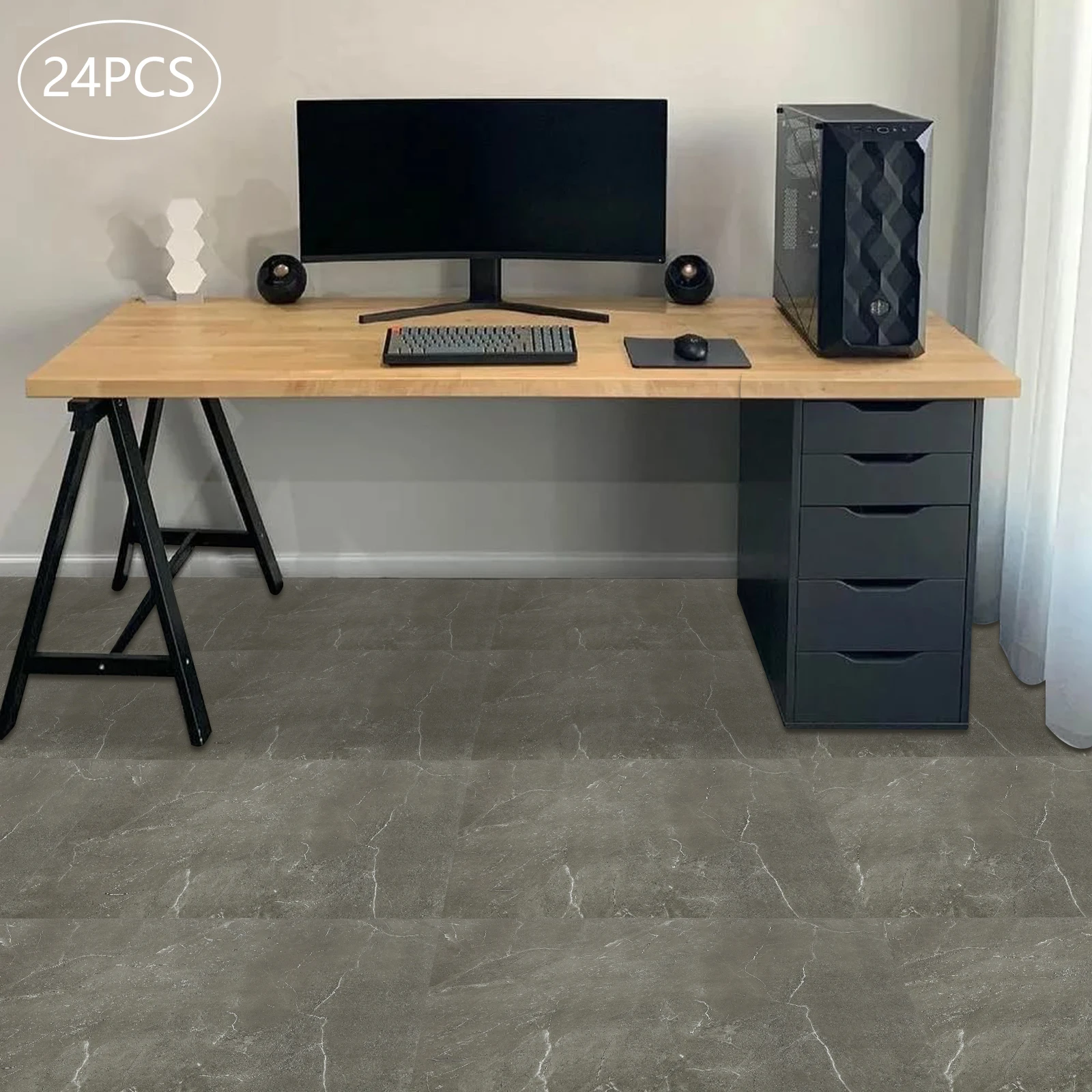 24 Stück 60x30cm Fliesenaufkleber Steinoptik Boden PVC-Bodenbelag Selbstklebende Fliesen Bodenbeläge für Badezimmer Wohnzimmer Schlafzimmer