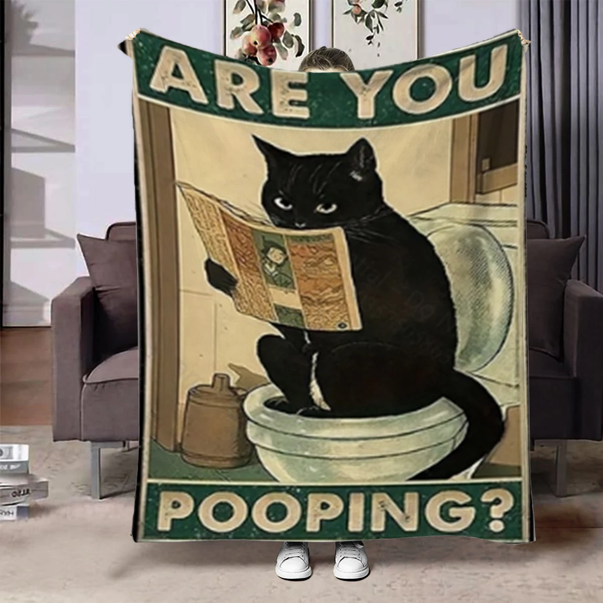 „WERDEN YOU POOPING“ Flanell-Überwurfdecke mit kreativem Aufdruck, superweiche, gemütliche Decke für Sofa und Nickerchen, Heimdecke, perfektes Geschenk für Sie Image
