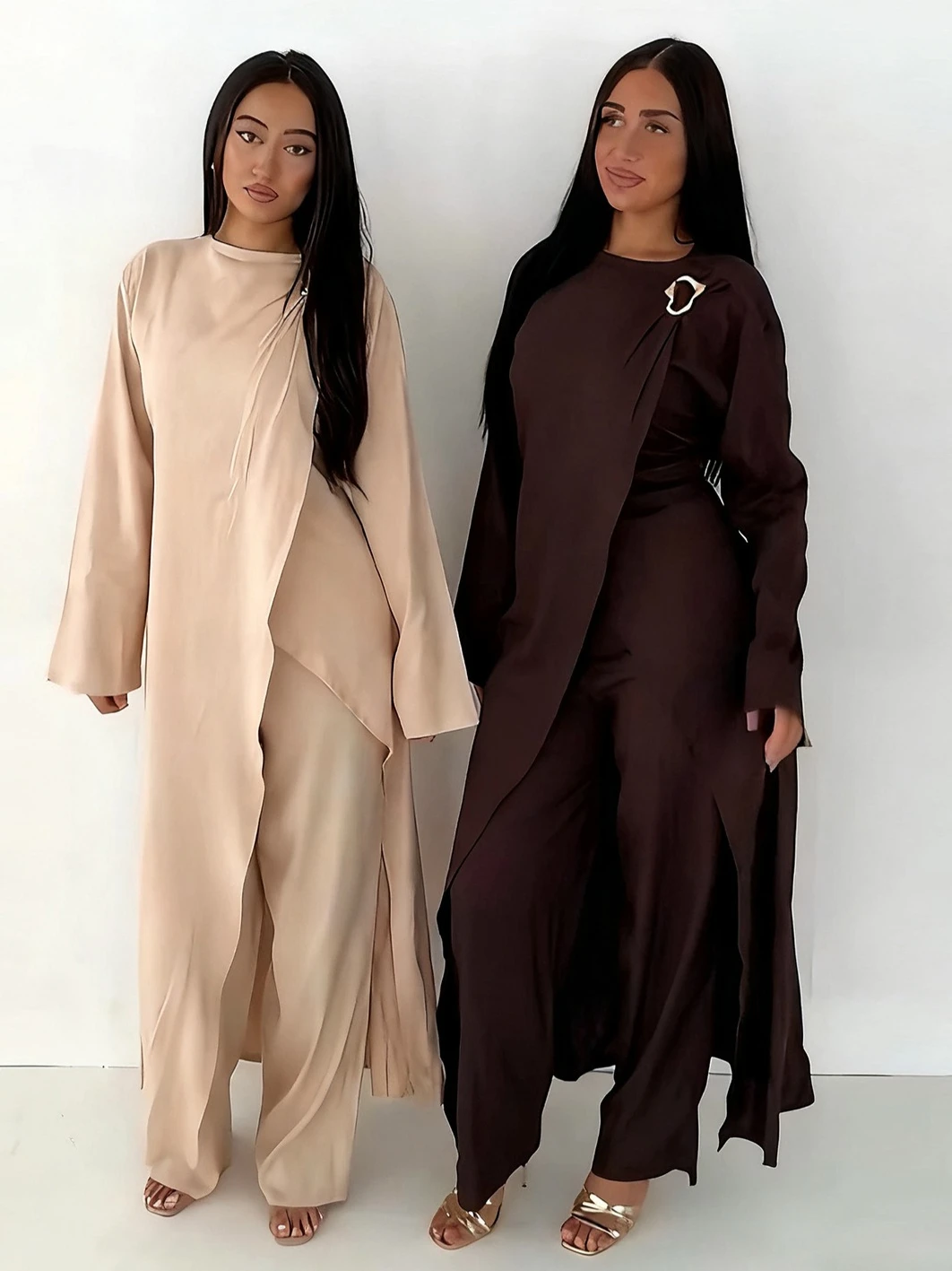 Eid Frauen 2-teiliges Set Split Langes Hemd Kleid Breite Bein Hose Muslimischen Sets Abaya Ramadan Arabische Lange Robe Marokko Kaftan Outfits 2025 Image