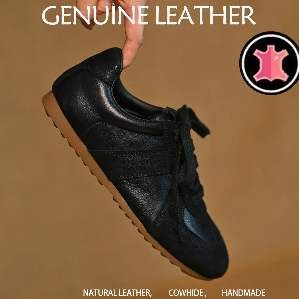 Chaussures pour femmes, printemps 2025, nouvelles chaussures pour femmes en cuir véritable, antidérapantes, bout rond, chaussures décontractées pour femmes, nœud peu profond, noir