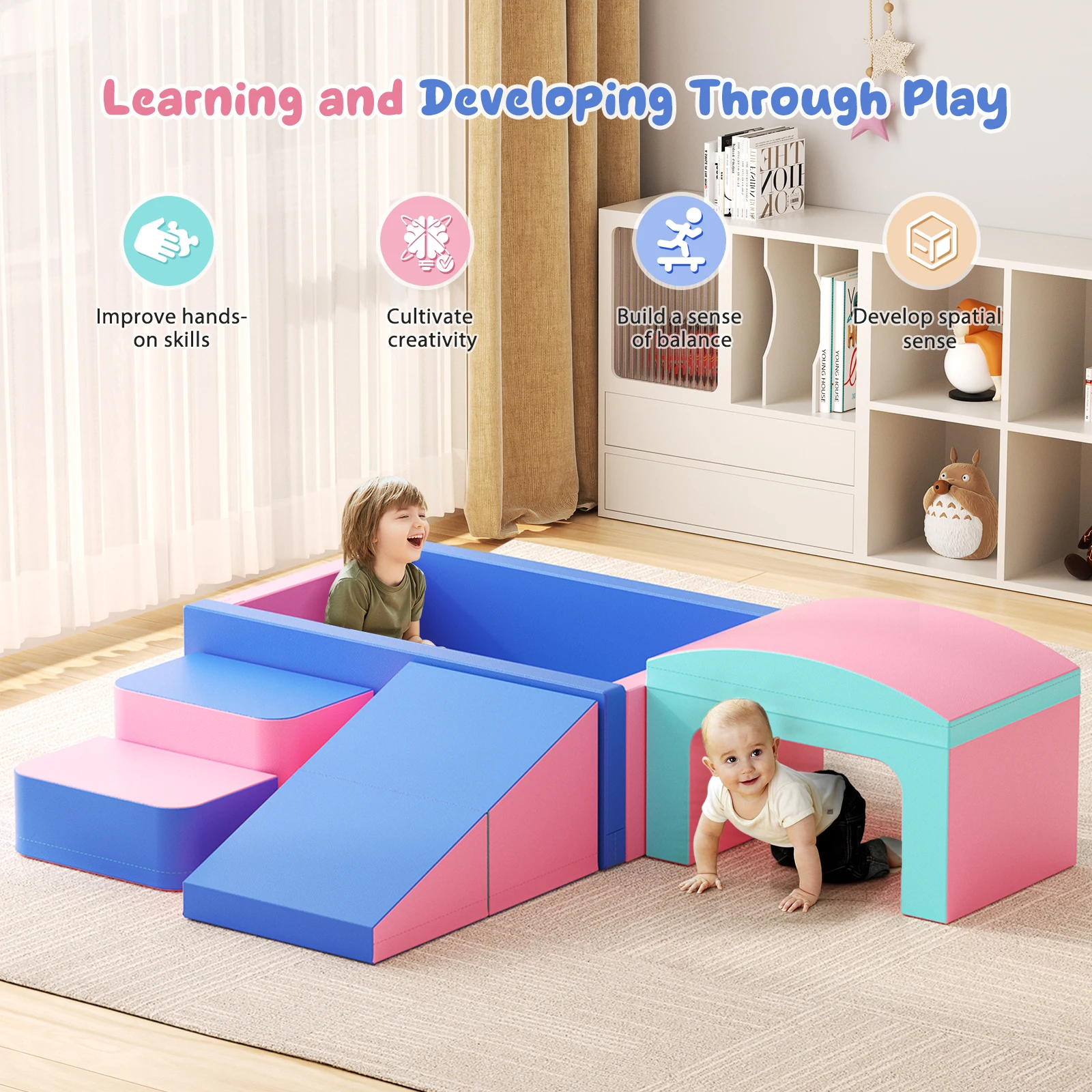 9PCS Blocchi di costruzione in schiuma per bambini Set Grandi blocchi di arrampicata in schiuma per i più piccoli Parco giochi per interni ed esterni Gioco morbido con palline