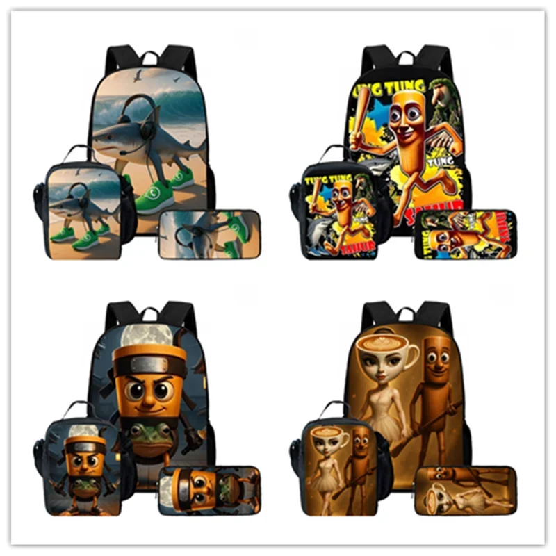 Cartoon Brain Rot Kind Schulrucksack mit Lunchtaschen Bleistiftbeutel für, leichte Kinderschultaschen Image