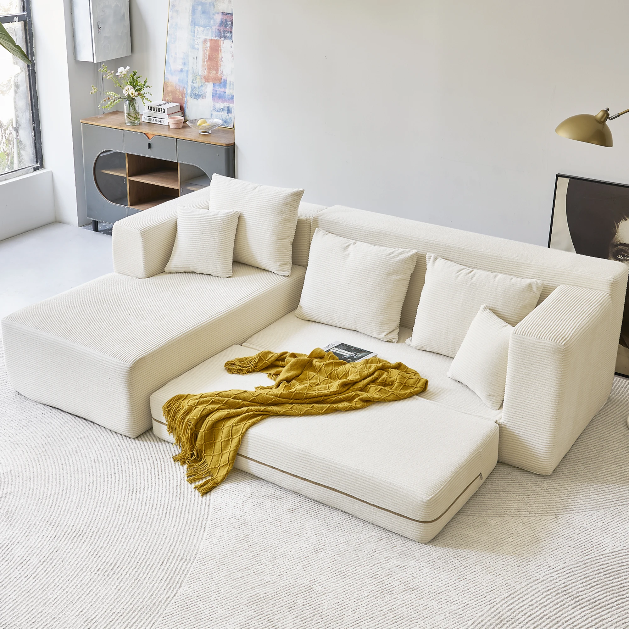 106" Sofagarnitur für Wohnzimmer, Wolkencouch mit 59" tiefem Sitz, modernes modulares L-förmiges Schlafsofa mit Chaiselongue, gepolsterter Bo