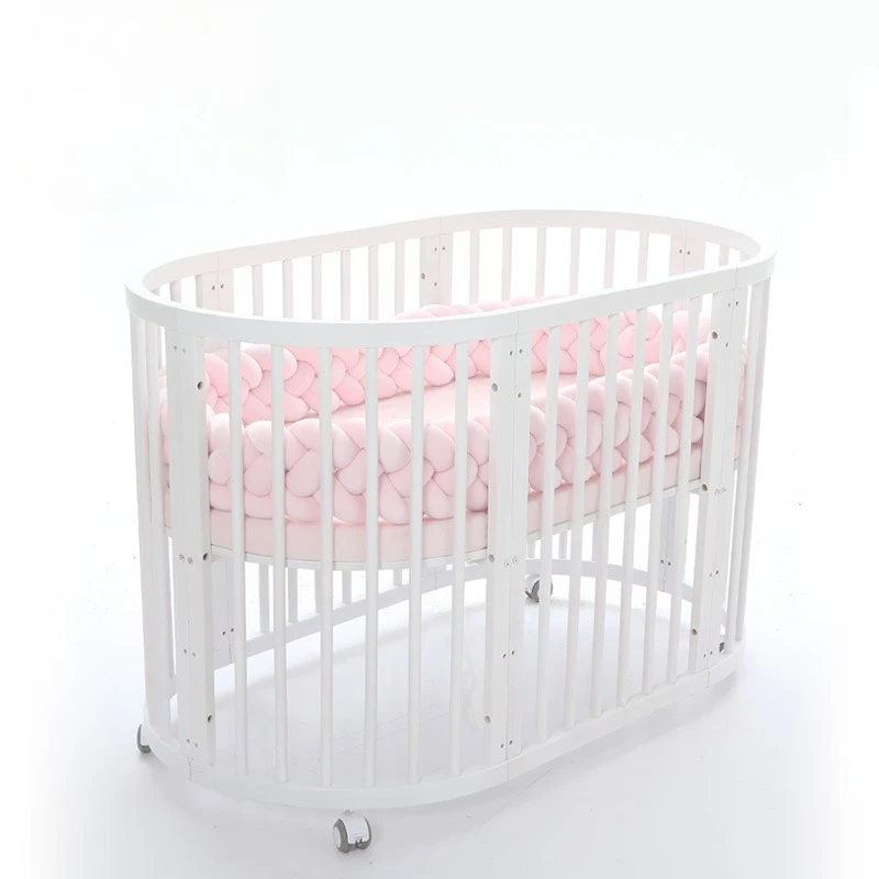 Massivholz-Babybett Umwandelbar in Kleinkinderbett Verstellbare Größe Ovales Design CPC-Zertifiziertes Sicherheitsgeländer Image