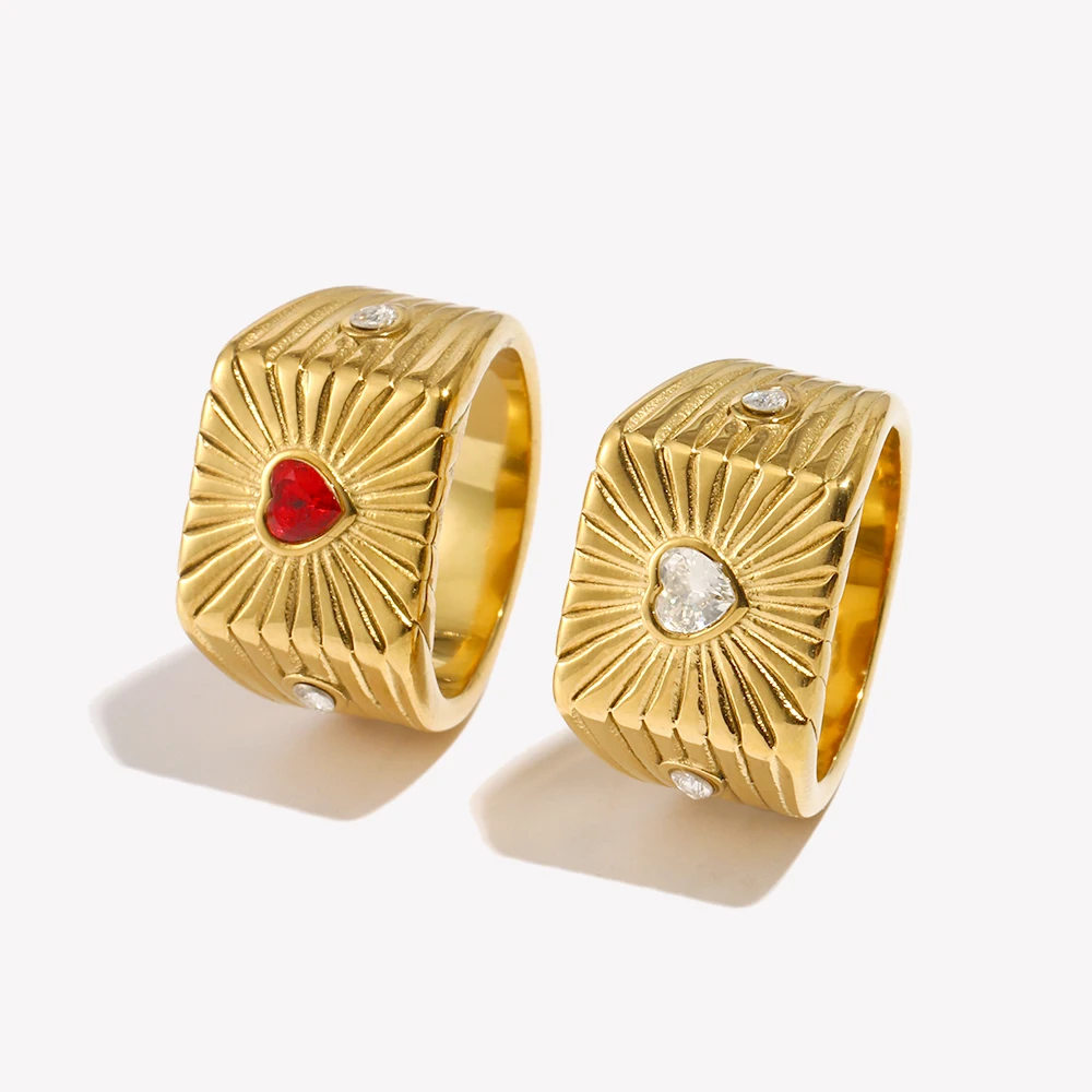 EBbelle Anello con carta a cuore quadrato Carino ipoallergenico Accessori placcati in oro 18 carati Gioielli in acciaio inossidabile 316L color argento