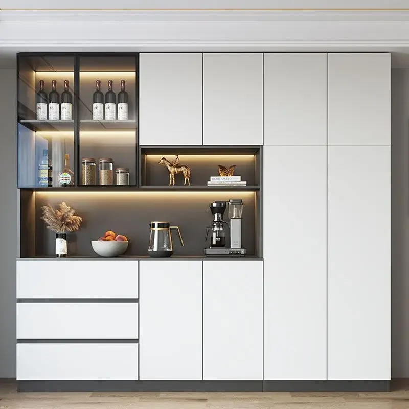 Leichter Luxus-Esszimmer-Hochschrank aus massivem Holz mit integriertem Stauraum an der Wand, einfaches Wohnzimmer, Weinschrank für Zuhause