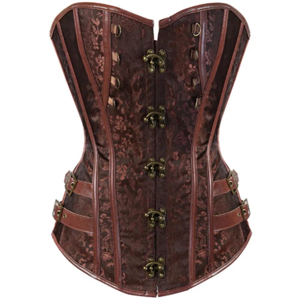 Steampunk-Korsett, braun, schwarz, Stahlknochen, Vollbrustkorsetts, Dobby-Korseletts, sexy Taille, schlanke Bustiers, Taillenmieder, Korsett S-6XL Image