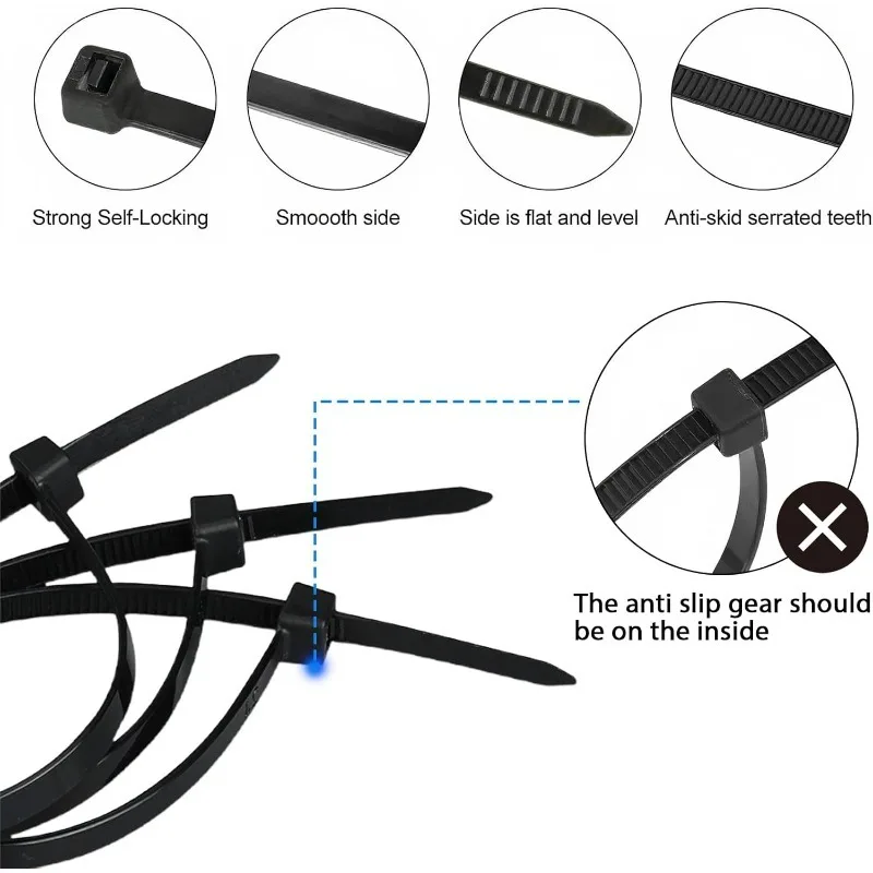 100 Stück Kabelbinder, Hochleistungs-Bindemittel, Selbstsichernde Nylon-Kunststoff-Kabelbinder für Ordentliche Kabel in Werkstatt, Haus & Garten Image