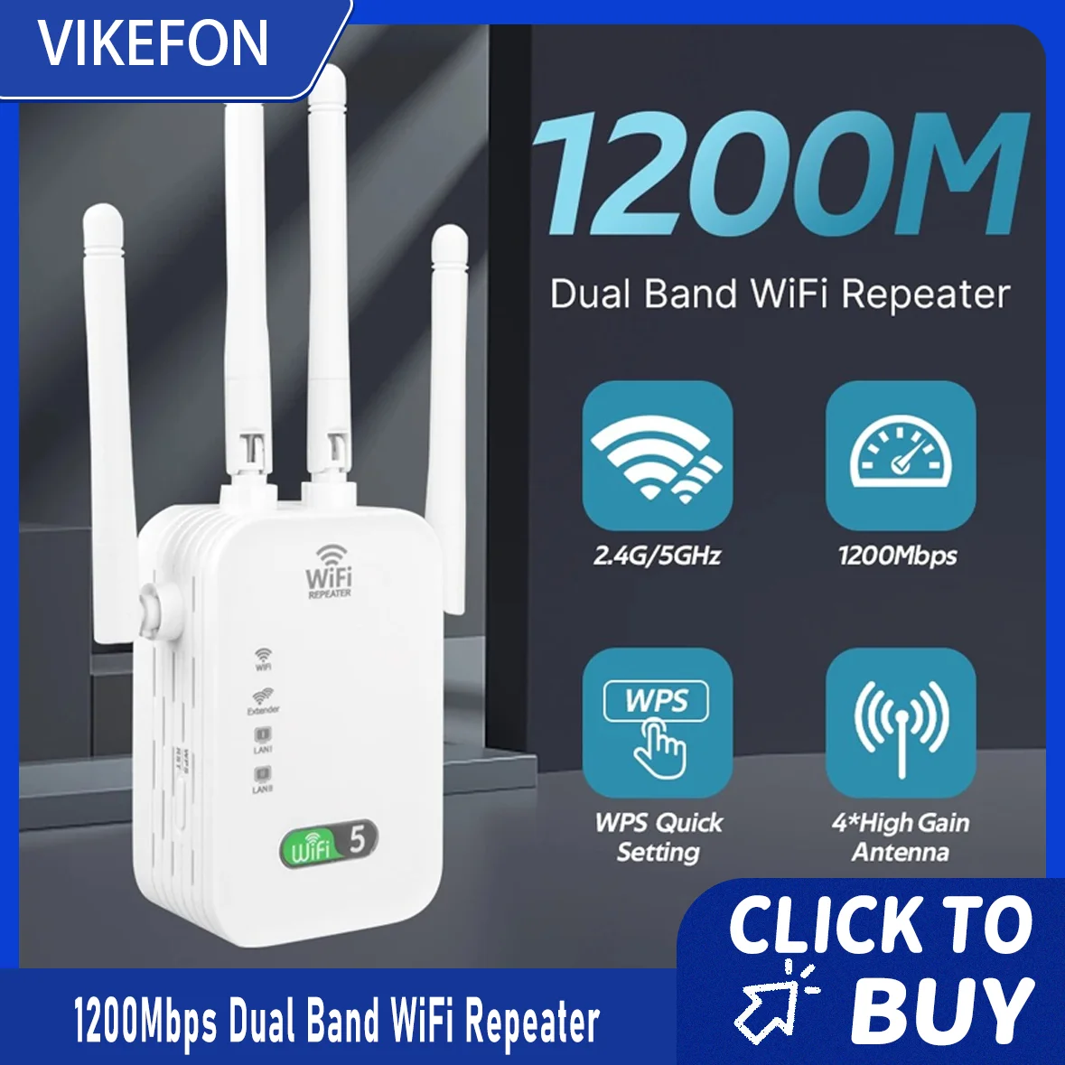 1200Mbps Dual-Band WLAN-Repeater Drahtloser Signalverstärker 2,4G 5GHz Wi-Fi-Verstärker Router Langstrecken-Signalverstärker für Zuhause Image