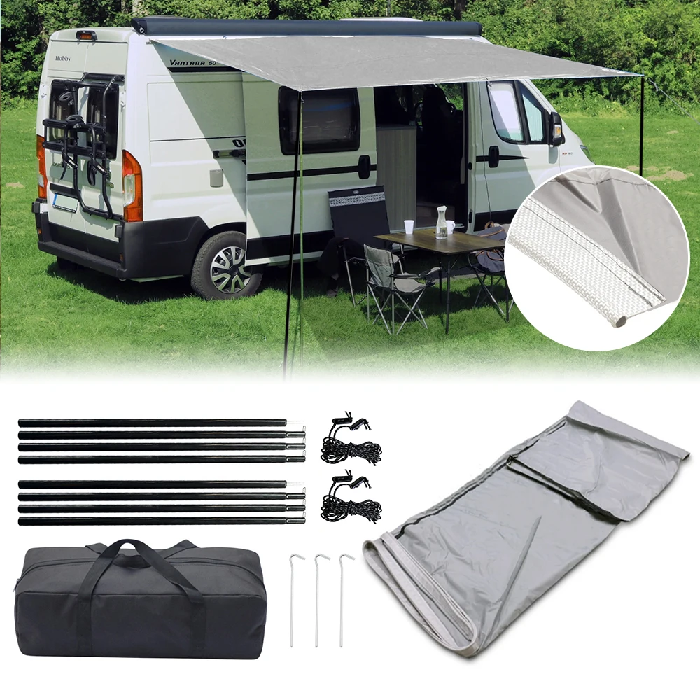 1 Set Camping-Markisen-Überdachung, Sonnensegel für Wohnwagen, Wohnmobil, Wohnmobil, mit Keder-Rohraufsatz, Aufbewahrungstasche, 3 x 2,4 m, Wohnmobil-Teile