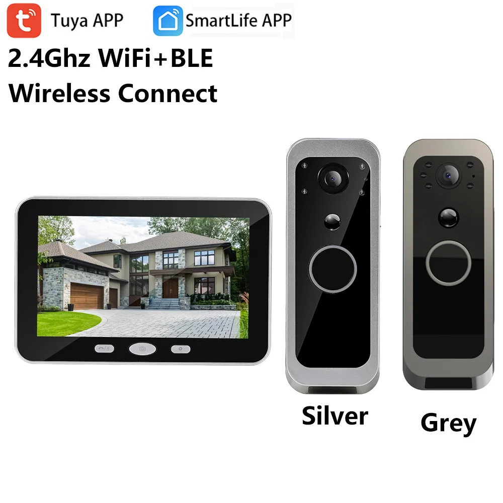 3MP Tuya SmartLife Kabelloses Outdoor WLAN Audio-Video-Türsprechanlage System Türklingel-Kamera mit 5'' Tragbarem Monitorbildschirm Image