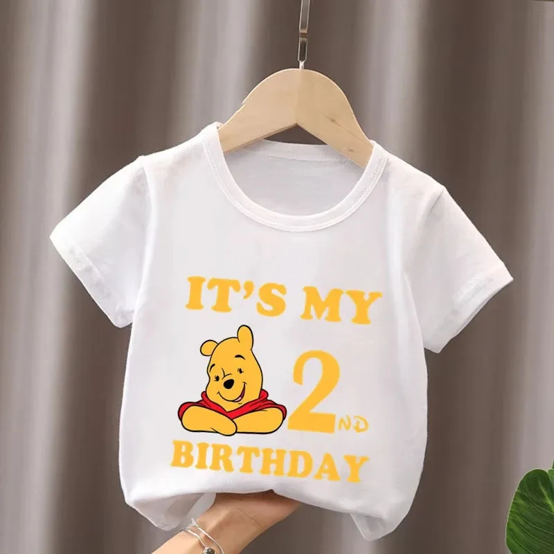 Disney 1 bis 9 Jahre Geburtstag Jungen Mädchen T-Shirt Winnie The Pooh Print Niedlicher Bär Kinderkleidung Baby Kinder T-Shirts Tops Image