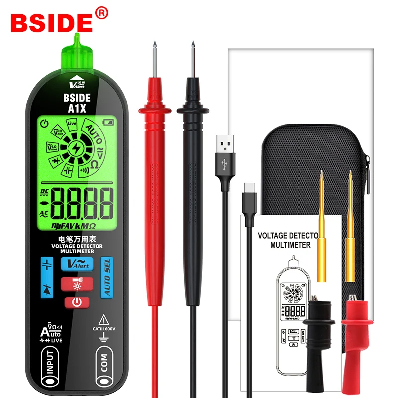 BSIDE A1X Smart Digital Multimeter Elektronischer Tester AC DC Kontaktlos NCV Automatischer Diodenkondensator Ohm Hz Haltepunktmesser Image